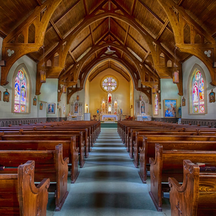 St Columbkille Interior empty pews and Altar