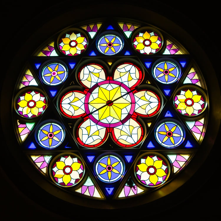 St Columbkille stained glass rose window